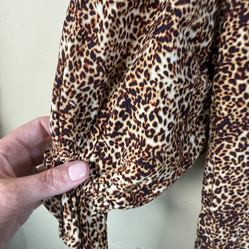 Faithfull the Brand Maggie Midi Dress Womens 4 Brown Charlie Leopard Safari Chic - Picture 7 of 12